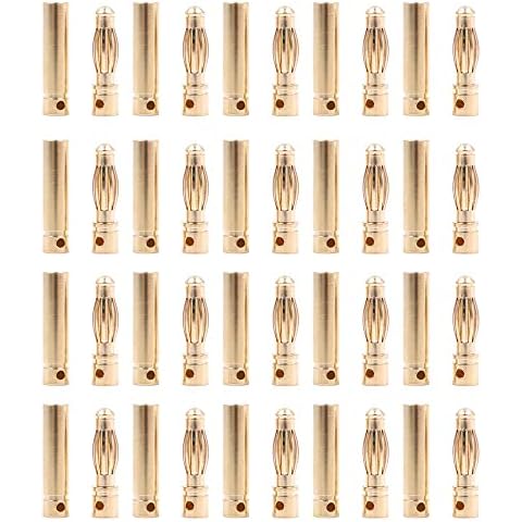 CENPEK 20 Pairs 4mm Gold-Plated Brass Bullet Banana Plug Male Female Bullet Banana Connector RC Part for ESC Motor Cover