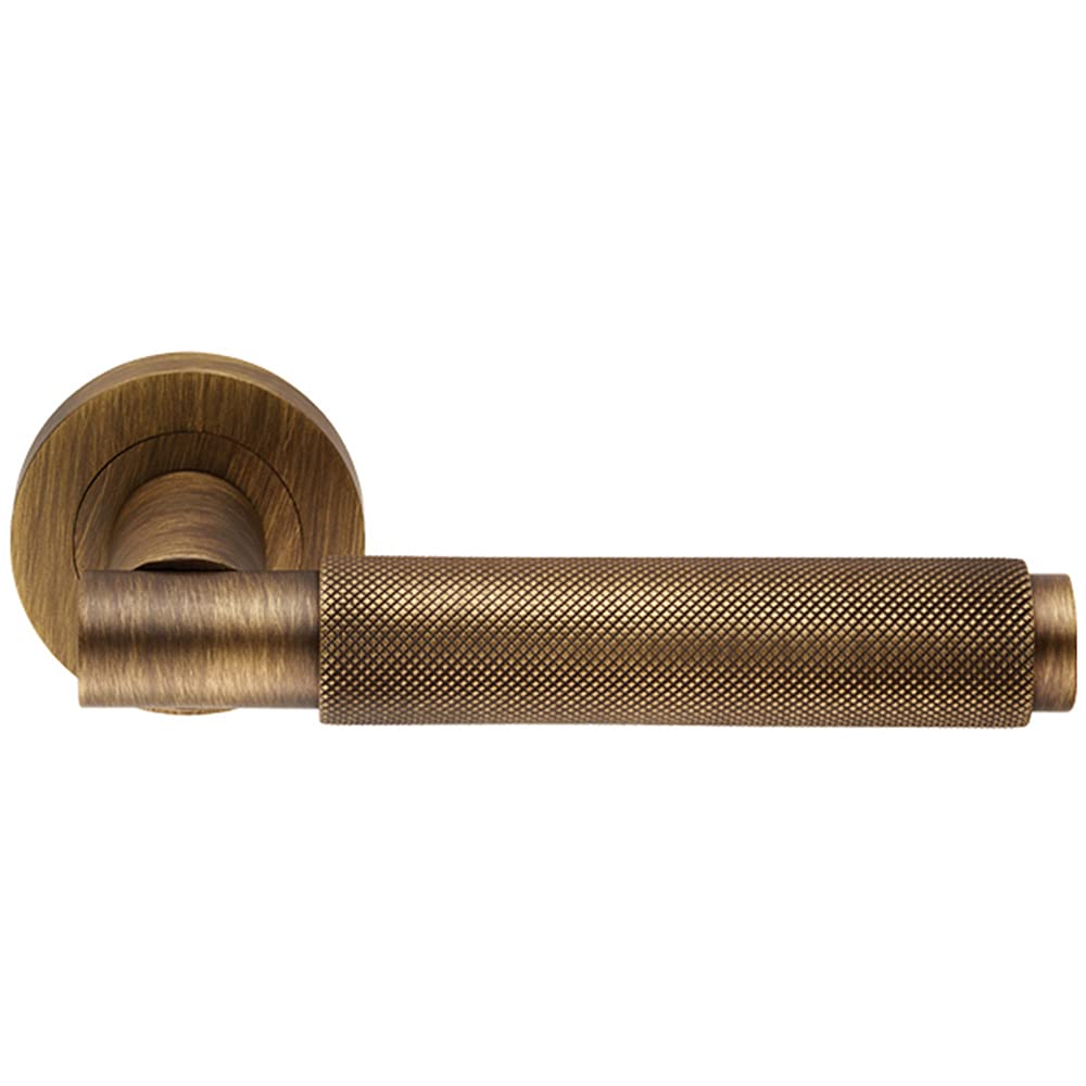 Pair Knurled Grip Round Bar Handle On Round Rose Concealed Fix Antique Brass from B&Q