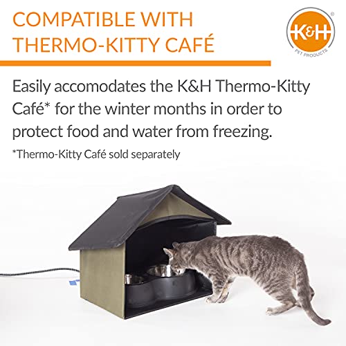 K&H Pet Products Outdoor Cat Dining Room Covered Outdoor Feeding Station Shelter for Feral Cat Food & Water Bowls, Pairs with K&H Thermo-Kitty Cafe (Sold Separately) - 14 X 20 X 16.5in Olive by K&H Pet Products - Image 4
