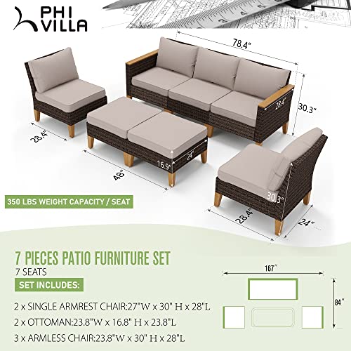 PHI-VILLA-Outdoor-Heavy-Duty-Wicker-Patio-Conversation-Set-7-Piece-Rattan-Sectional-Furniture-Patio-Set-for-7-Seats-with-Cushioned-3-x-Armrest-Chair-2-x-Ottoman-and-2-x-Armless-Sofa-Beige PHI VILLA Outdoor Heavy Duty Wicker Patio Conversation Set 7 Piece Rattan Sectional Furniture Patio Set for 7 Seats with Cushioned 3 x Armrest Chair 2 x Ottoman and 2 x Armless Sofa Beige