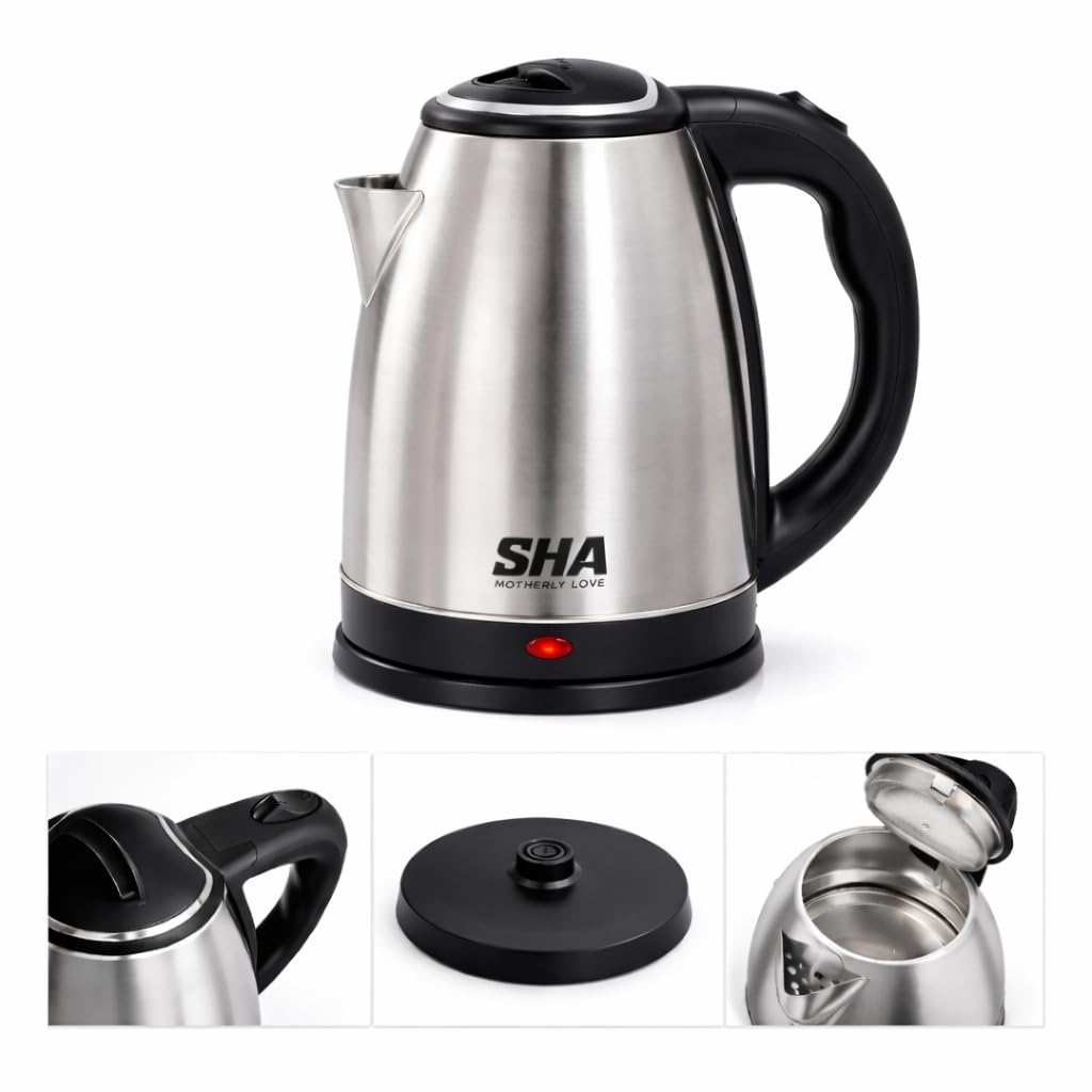 sha motherly love stainless steel electric kettle 1.8 litre | 1500w fast boiling | auto shut-off | water boiler for tea, coffee & kitchen use