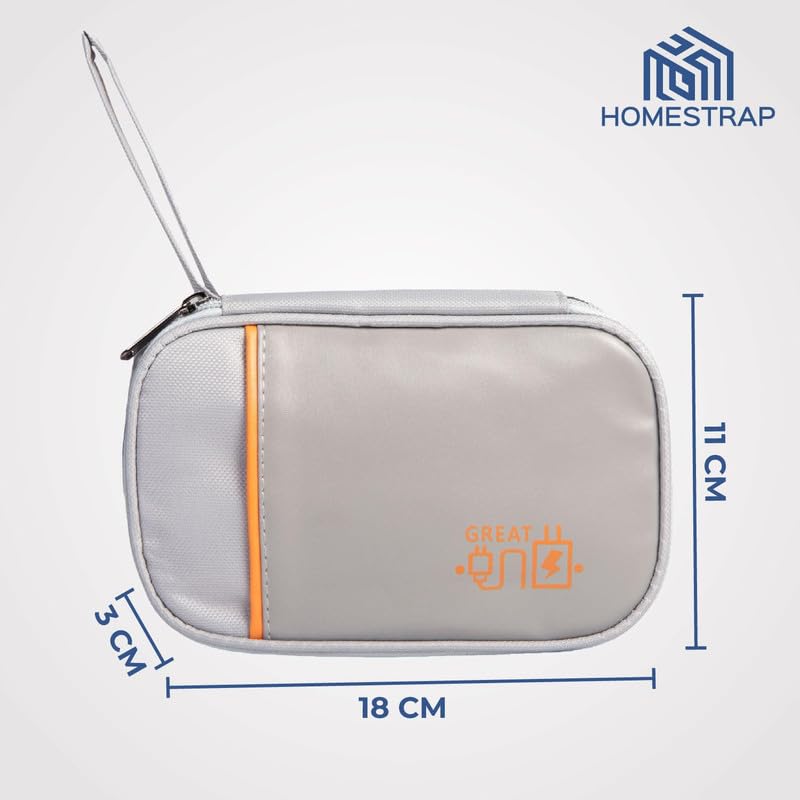 Image of HomeStrap Tech Organizer Case for Electronics Accessories | Storage Pouch for Chargers, Cables, Power Banks, SD Cards & Earphones | Waterproof & Travel-Friendly Gadget Bag - Grey, Small