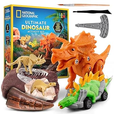 National Geographic Ultimate Dinosaur Activity Kit 5 Hands-On Activities for Kids 4+, Build a Triceratops, Dig Out a T. Rex Tooth, Paint a Dino Car, Create Clay Dino Models