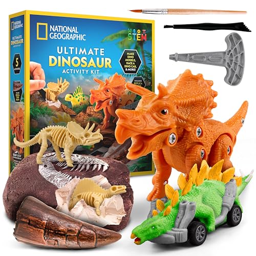 National Geographic Ultimate Dinosaur Activity Kit – 5 Hands-On Activities for Kids 4+, Build a Triceratops, Dig Out a T. Rex Tooth, Paint a Dino Car, Create Clay Dino Models