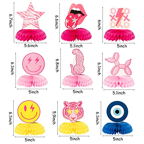 Aellasnervalt 9Pcs Preppy Party Centerpieces Smile Face Lightning Star Lip Centerpiece Topper Hot Pink Leopard Balloon Dog Y2K Table Decoration For Girls Birthday Bachelorette Early 2000S Theme Party #TOP1