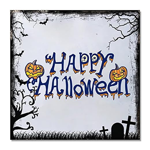 Promini Halloween party pumpa engelskt teckensnitt illustration träskylt glad halloween rolig väggdekor familj semester rustik hängande dekoration för vardagsrum sovrum kontor butik skyltar 20 cm x 20 cm