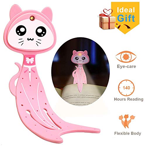 Book Light for Reading in Bed at Night, Fun Kids Clip on LED Booklight and Bookmark, Bookmark Ideal Gift for Christmas and Birthday (Pink?
