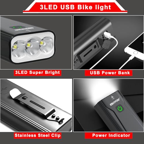 EBUYFIRE Luces Bicicleta Delantera y Trasera LED Recargable USB, 3 Modos, IPX5 Impermeable Luces Seguridad para Ciclismo de Montaña y Carretera(3 LED) - imagen 5