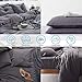 ATsense Duvet Cover Queen Size, 100% Washed Cotton Linen Feel Super Soft Comfortable, 3-Piece Dark Grey Duvet Cover Bedding Set, Long-Lasting and Easy Care, Simple Style Farmhouse Comforter Cover