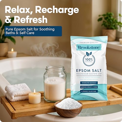 Brookstone 5 lb Epsom Salt Bulk Bag - Premium Magnesium Sulfate USP, Medium Grain Unscented Bath Soak Salt - Pure Epsom Salt for Bath, Foot Soak, Muscle Relief, Stress Relief & Skin Care - Image 4