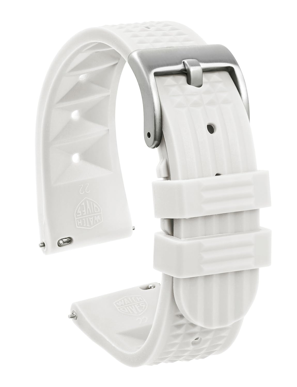 watchdives Rubber Waffle Watch Band, Soft Rubber Watch Strap Waterproof Replacement Dive Watchbands with Two Fixing Loops for Men & Women (White-Fast