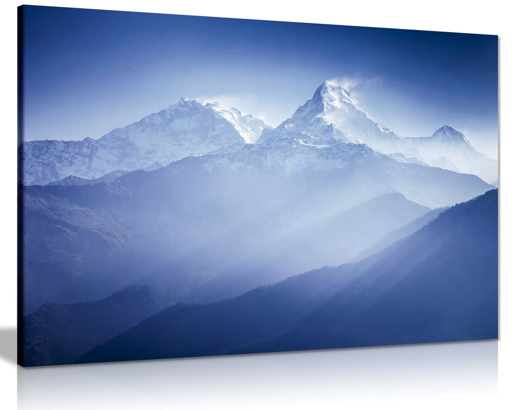 Panther Print Blue Wall Art Annapurna Mountains Landscape Canvas Wall Art Picture Print (36X24)