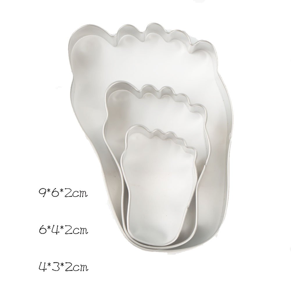 Baby Foot Cookie Cutters - Set Of 3 Stainless Steel Footprint Cutters For Baby Showers