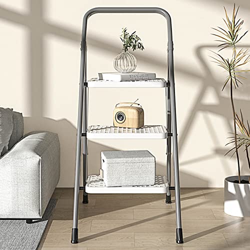 Simple 2 Step Stool Ladder Portable 3 Step Ladder Lightweight Stepladder 4 Step Ladder Folding Step Stool With Wide Anti-Slip Pedal, Safety/Anti-Slip/Portable (Color : Gray, Size : 3 Step Ladder) #TOP1