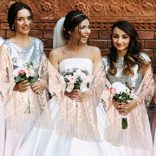 Sintege 6 Pcs Summer Shawls for Wedding, Women Lace Fringe Wraps Bridesmaid Scarf Bulk for Evening Dress Party3