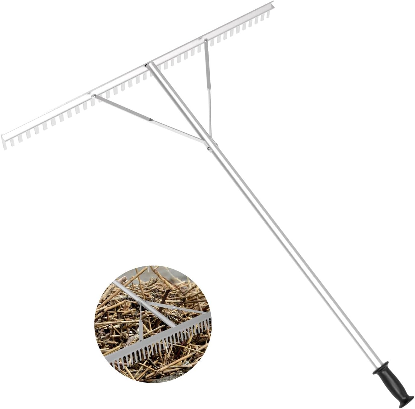 36 Inch Extra Wide Aluminum Landscape Rake Detachable Foldablegarden rake with 67'' Handle for Weed Rake Beach Rake Silver 67'' Handle without floatable