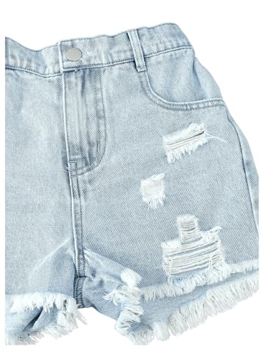 Image of Floerns Girl's Ripped Raw Hem Elastic Waist Straight Leg Denim Shorts with Pockets