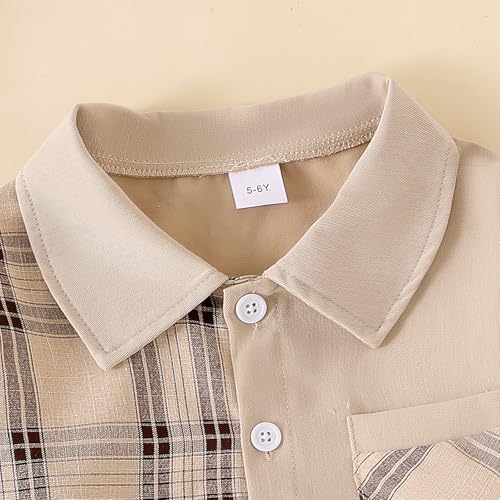 Image of Boy Clothes Fall Winter Outfits Long Sleeve Plaid Patchwork Button Down Shirt + Casual Pocket Sweatpants 5-14 Years