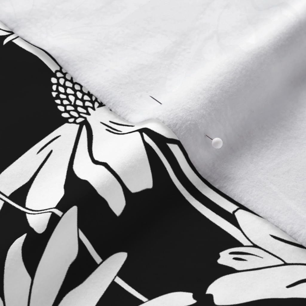 Spoonflower Fabric - Color Garden Black White Flowers Daisies Gardening Coloring Book Printed on Polartec(R) Fleece Fabric by The Yard - Sewing Blankets Loungewear and No-Sew Projects