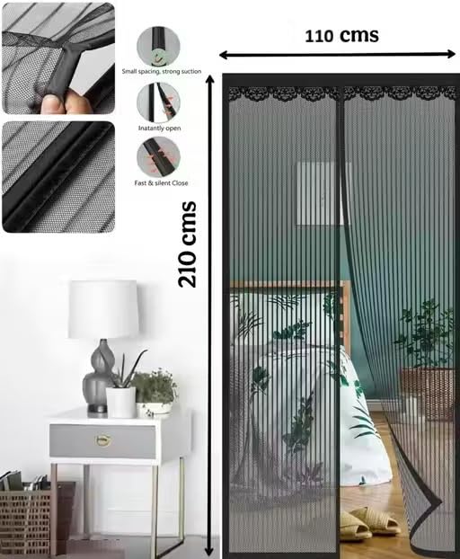Image of Magnetic Mosquito Net Curtain for Doors with Magnet Auto-Closing Insect Screen Mosquito Net Door Mesh to Keep Mosquitoes Out (210 * 110 cm-Black)