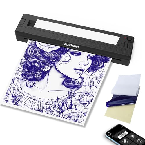 INKLESSPRINT Tattoo Stencil Printer Machine Portable Tattoo Transfer Printer for Tattoo Artists & Enthusiasts Support Smartphone PC Android iOS Windows Mac.Black