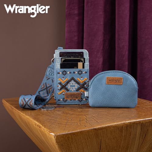 Image of Wrangler Western Keychain Wristlet Wallets for Women Retro Dual Pouch Wristlet Credit Card Holder Wallet with Zipper Pocket WG2214-W0051JN