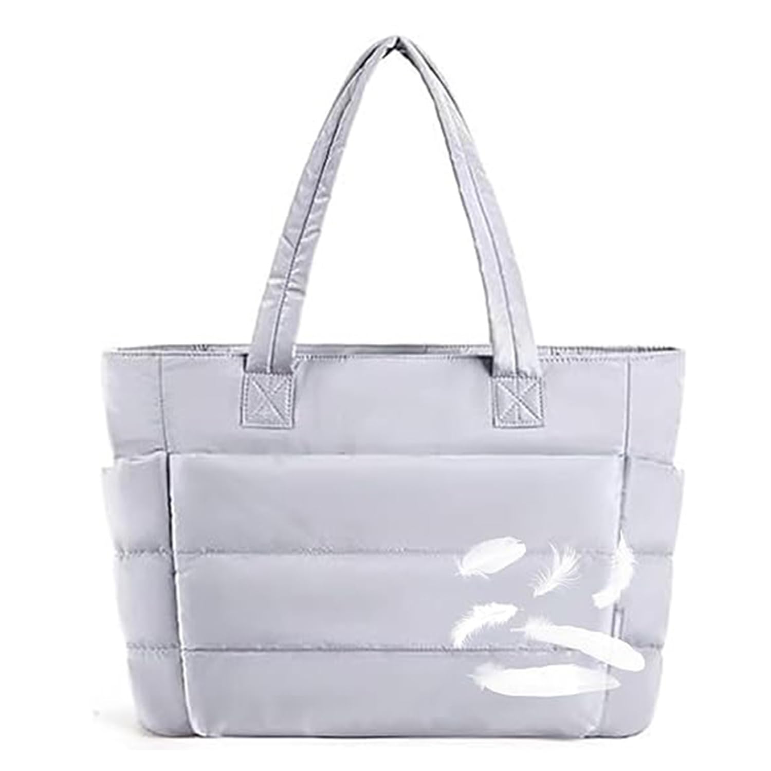 PNZLZIA Puffer Travel Tote, Puffer Tote Bag for Women Travel, Women's Lightweight Fluffy Tote Bag (Gray)