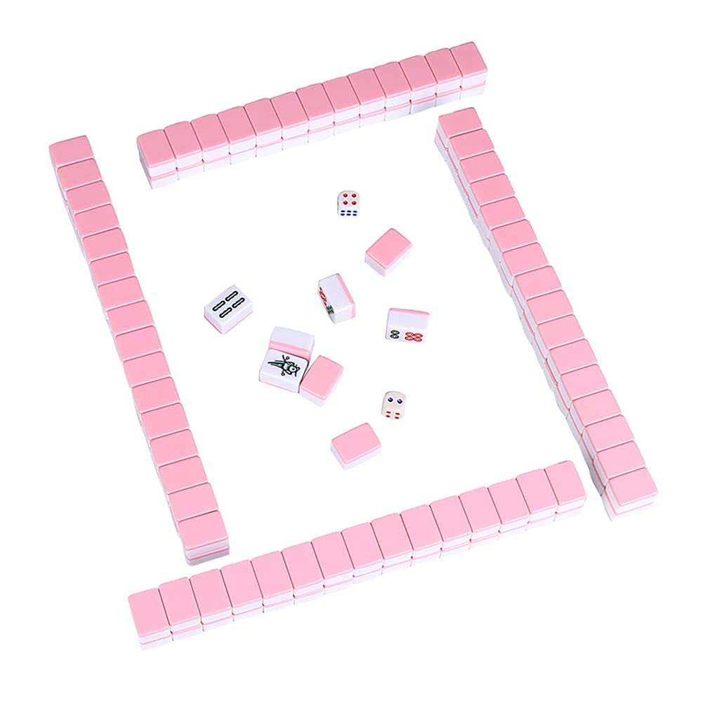 Jeu de Mahjong Mah Jongg Chinois avec 144 Mini Carreaux de 30 mm Dot Dice Tuiles Roses pour Jeu de Famille de Voyage