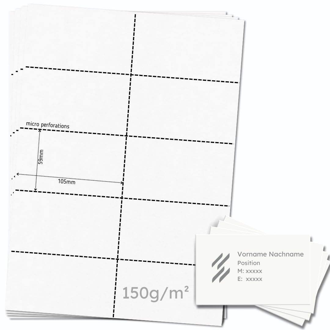 OfficeGear Tarjetas de visita imprimibles de 10 en adelante (55 hojas, paquete de 550) de 59 mm x 105 mm, tarjetas perforadas imprimibles personalizadas de 150 g/m²