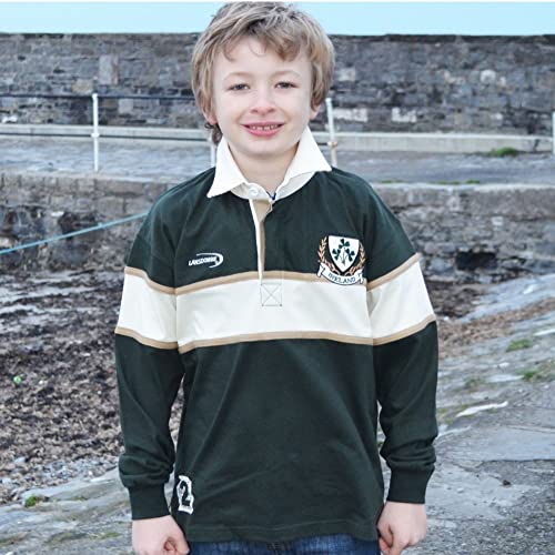 Traditional Craft Ltd. Lansdowne Bottle Green and Natural Ireland Shamrock Long Sleeve Kids Rugby Shirt2