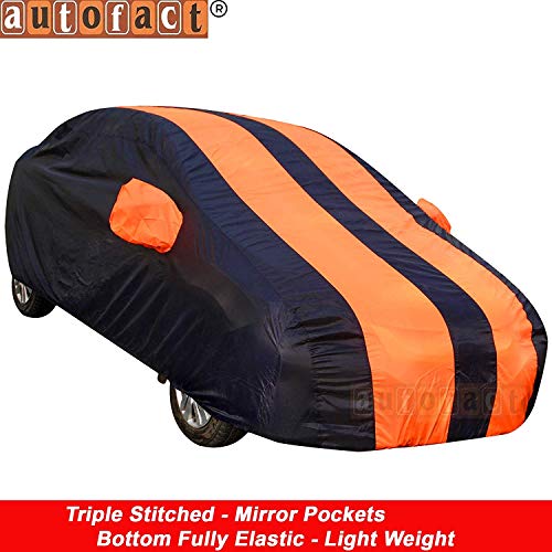 Image of Autofact Car Body Cover for Renaults Lodgy (Mirror Pocket, Premium Fabric, Triple Stiched, Fully Elastic, Orange /Blue Color)