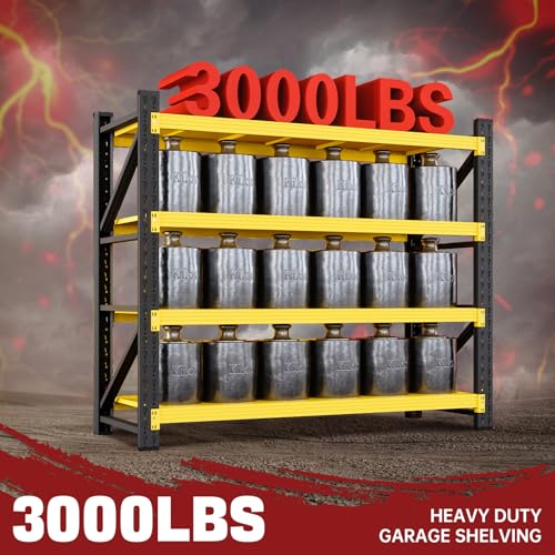 Image of RAVIGIN 3000LBS Storage Shelves, 48 inch W Garage Shelving Heavy Duty Metal Adjustable Garage Shelves, Shelving Units Industrial Shelving for Warehouse, 48 inch W x 23.7 inch D x 70 inch H,Yellow