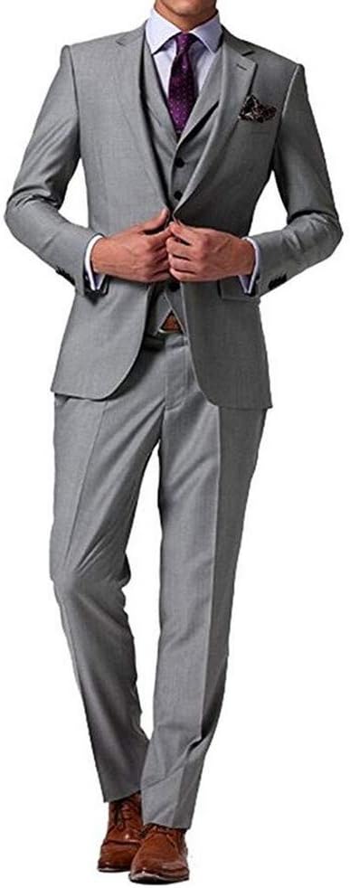Men's 3 Pieces Grey Two Buttons Suits Formal Slim Fit Business Suits Wedding Suits Prom Tuxedos