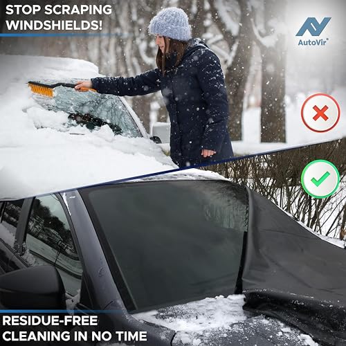 Image of Autovir Car Windshield Cover for Ice and Snow | Oxford Fabric Windshield Cover Snow Car Cover |Water, Heat & Sag-Proof Car Windshield Snow Cover |Winter Windshield Covers