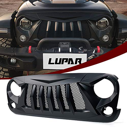 Front Grill Compatible with Jeep, Matte Black Grille Grid with Mesh for 2007-2018 Jeep Wrangler Rubicon Sahara Sport JK JKU