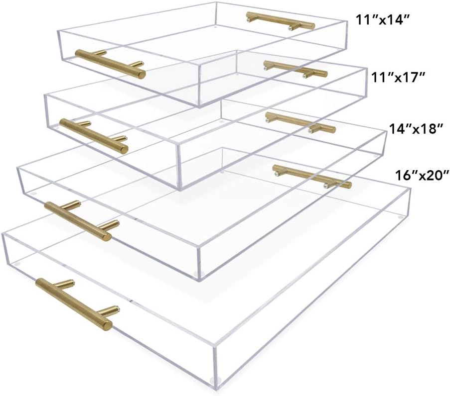 Limited Stock Isaac Jacobs Clear Acrylic Serving Tray (11x17) with Gold Metal Handles, Spill-Proof, Stackable Organizer, Food & Drinks Server, Indoors/Outdoors, Lucite Storage Décor (11x17, Clear with Gold Handle) 70% Off Everything Isaac Jacobs Clear Acrylic Serving Tray (11x17) with Gold Metal Handles, Spill-Proof, Stackable Organizer, Food & Drinks Server, Indoors/Outdoors, Lucite Storage Décor (11x17, Clear with Gold Handle)
