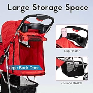   3-Wheel-Pet-Stroller-Folding-Carrier-City-Walk-Strolling-Cart-for-Dog-Cat-and-More-Multiple-Colors-Red