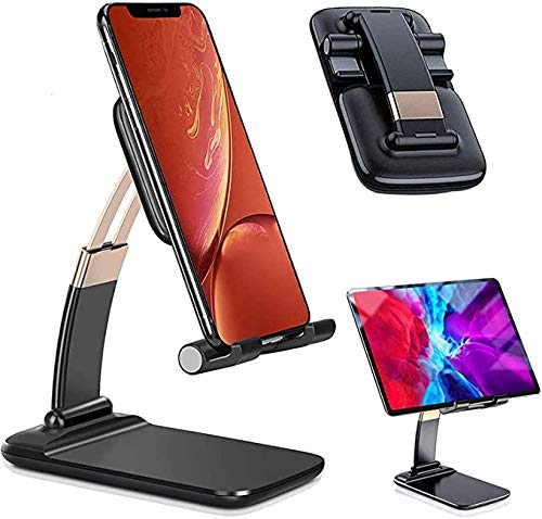 KPNG Desk Phone Holder, B-Land Adjustable Foldable Cell Phone Stand for Desk, Thick Case Friendly Phone Holder Stand Tablet Stand Compatible with All Smart Phones & Tablets (Pack of-1, Black)