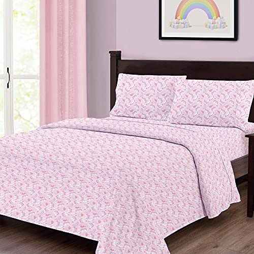 Softan Bed Sheet Set For Kids Girls, Twin Size Kids Sheets Microfiber Kids Fitted Sheet, Breathable & Silky Soft Feeling Kids Sheet Set 3 Pcs Pink Rainbow Kids Twin Bed Sheet #TOP1