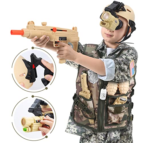 Captain Chaowing D012A-1 17 Pcs Kids Army Costume, Military Soldier Dress Up Role Play, Combat Marines For Halloween With Camouflage Vest, Helmet And Accessories For Kids Boys 3+ thumb #5