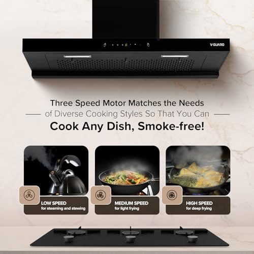 Image of V-Guard T20 90cm Chimney for Kitchen | 1300 m /h High Suction Capacity | Intelligent Auto Clean | Filterless Chimney | Motion with Touch Control