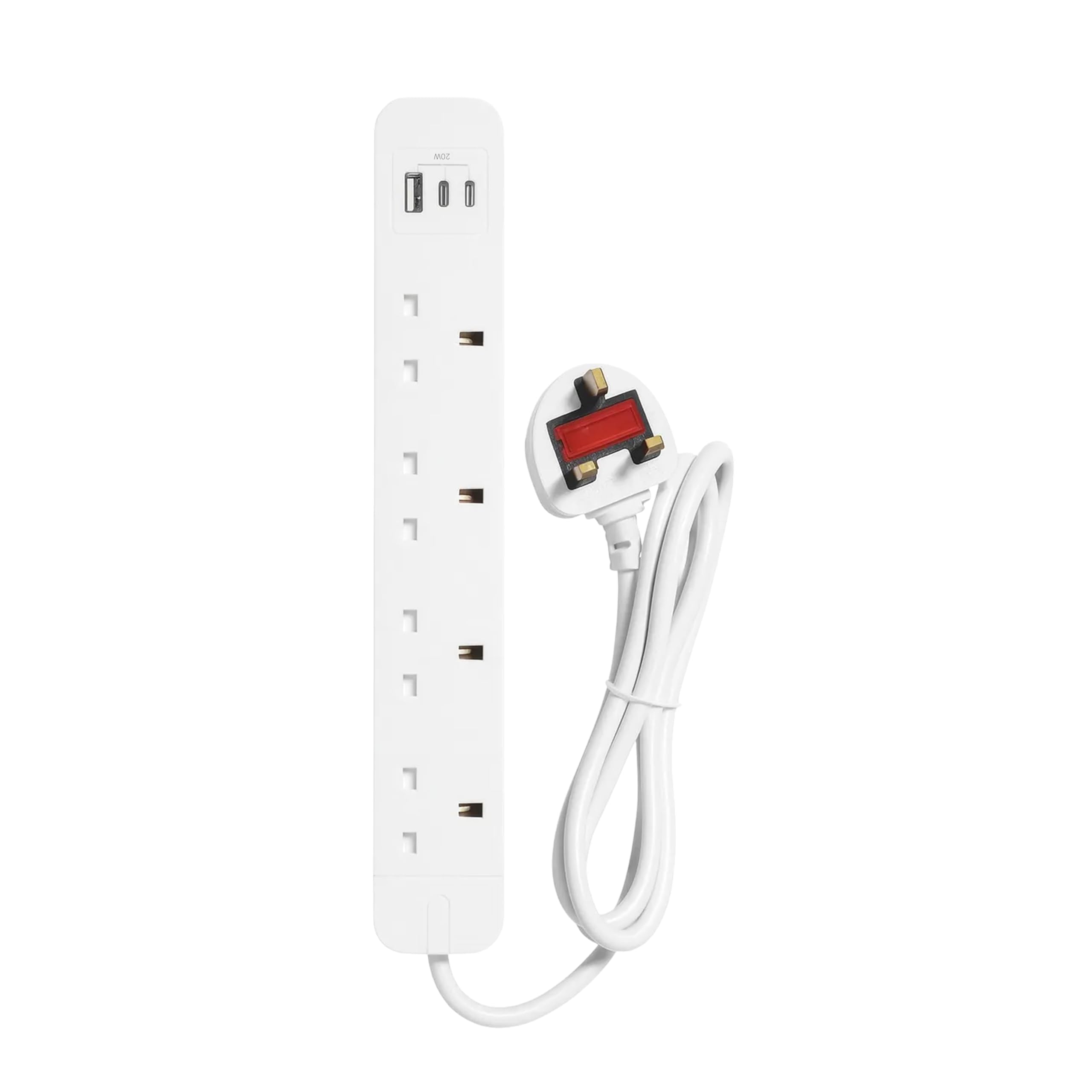 4-Way Extension Lead – UK Plug with 3 Pin Socket – Wall Mountable Mains Strip for Home, Bedroom, Kitchen & Office (4 Way (1Metre))
