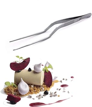 160mm 304# Stainless Steel Precision Offset Culinary Chef's Tweezers,Kitchen Cooking Tongs for Plates Decorating Foods Dessert Cake Decoration and Succulents Care