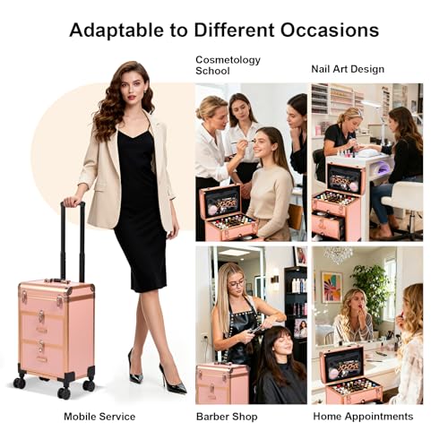 3 in 1 Rolling Makeup Case, Professional Cosmetology Case on Wheels, Detachable Clear Makeup Bag & Nail Polish Organizer, Portable Makeup Trolley with Drawers for Makeup Artists & Nail Technicians by BEAUTY CASE - Image 4