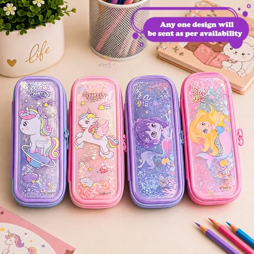 Image of WISHKEY Cartoon Theme Pencil Case Stationery Pouch, Large Capacity Mesh Pencil Pouch, Stylish Zipper Pencil Box with Pen Holder, School Supply Organizer for Students (Pack of 1, Assorted)