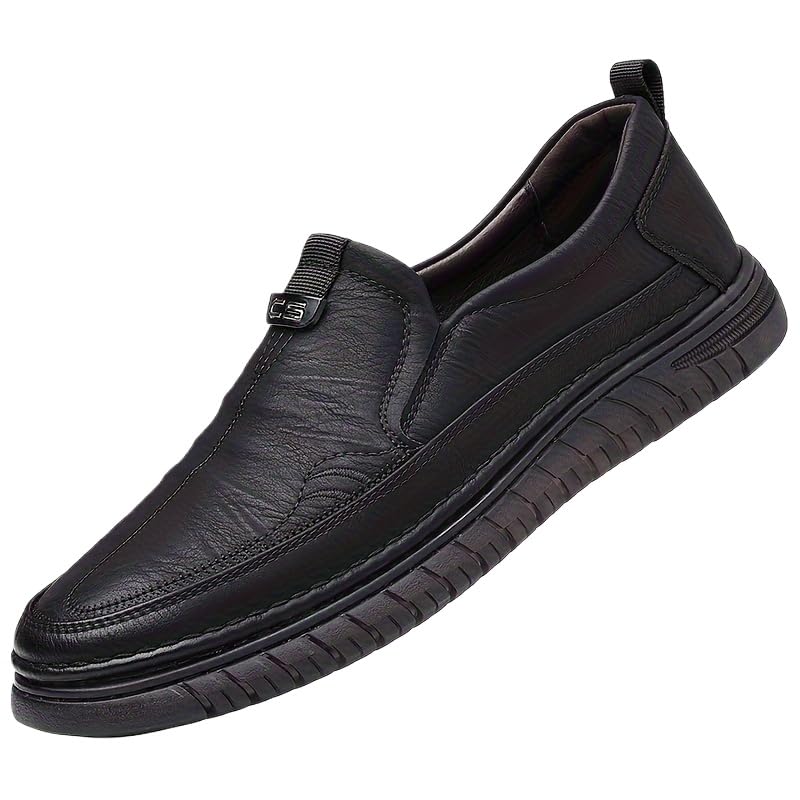 Men's Solid Colour Slip On Loafer Shoes, Comfy Non Slip Rubber Sole Durable Casual Dress Shoes, Men's Footwear