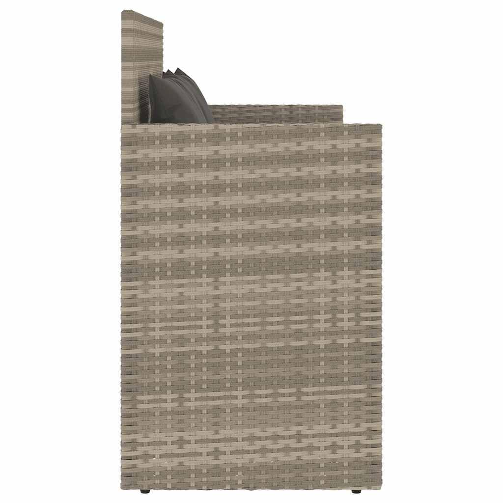 Banc de Jardin avec Coussins Gris Clair en résine tressée, mobilier extérieur avec Coffre de Rangement, Assise Confortable pour terrasse, Balcon ou Patio