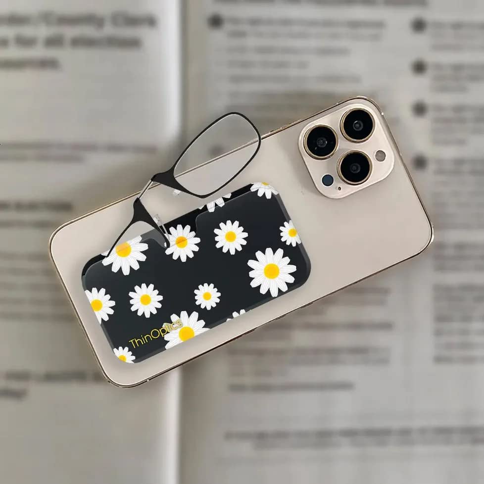 ThinOptics Reading Glasses 2.00 Black Frames with Daisy Universal Pod Compact Case, Ultra-light Foldable Rectangular Glasses - Image 3