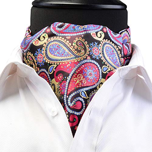GUSLESON Men's Ascot Paisley Necktie Floral Jacquard Woven Gift Cravat Tie and Pocket Square Set (0603-07) - Thumbnail 3