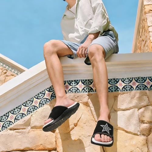 Image of KuaiLu Mens Athletic Slides Wide Adjustable Arch Support Sport Sandals | Soft Cushioned Open Toe Summer Slippers for Plantar Fasciitis Slip On House Shoes Indoor Outdoor
